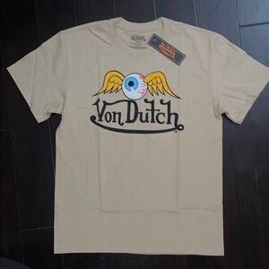 Brand New Mens Med Von Dutch Tan Graphic Tee with Winged Eye